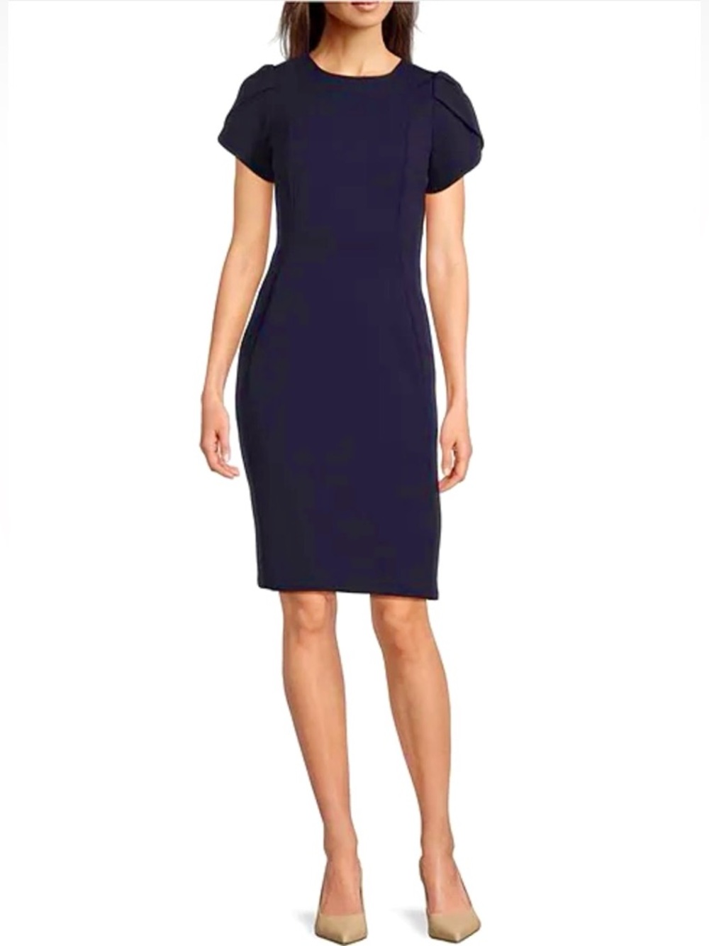 Calvin Klein Navy Blue Tulip Sleeve Sheath Dress
